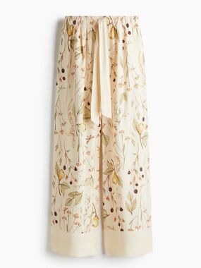 H&M Relaxed Floral Print Wide-Leg Pants in Beige